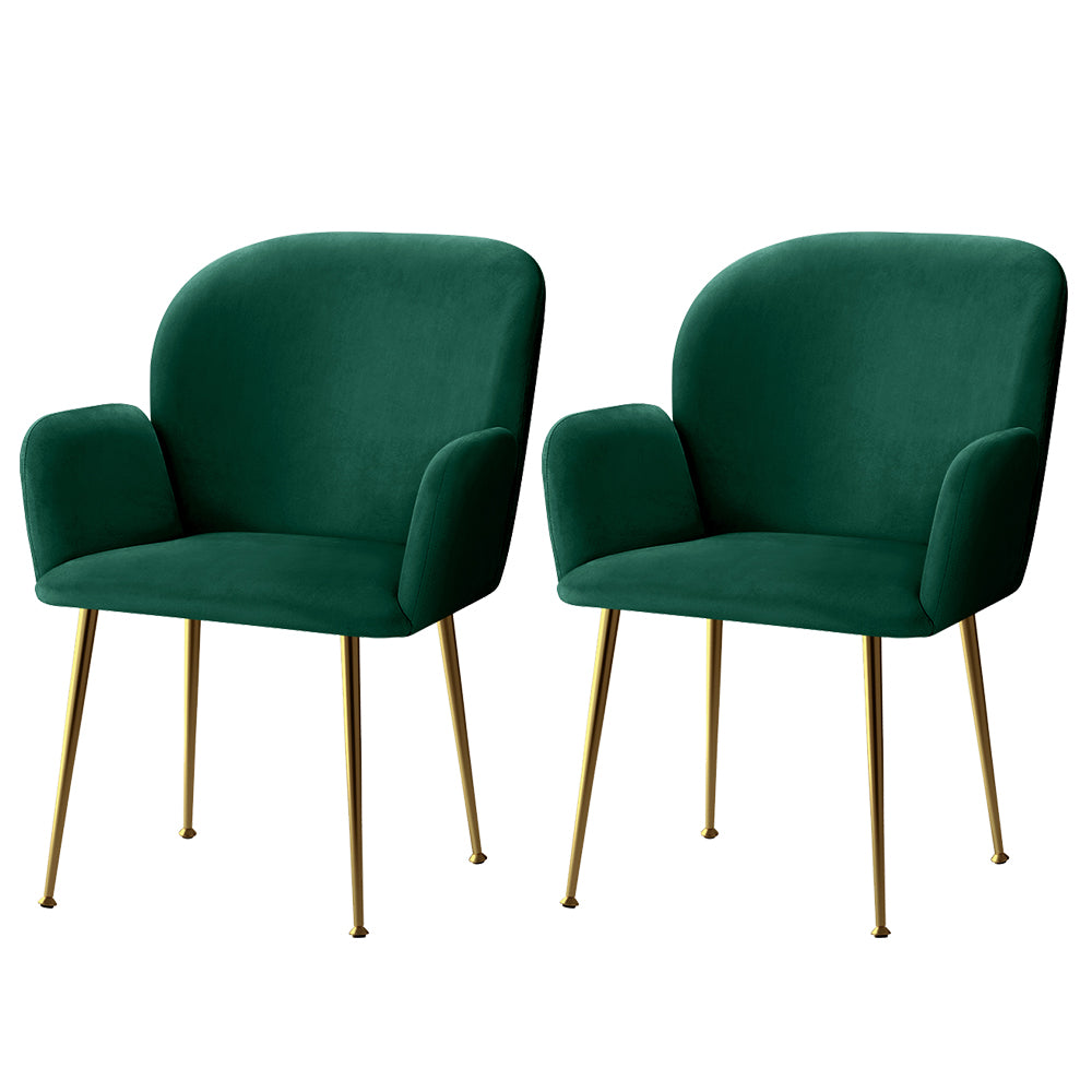 Artiss  Set of 2 Kynsee Dining Chair Armchair Cafe Chair Upholstered Velvet Green - BM House & Garden