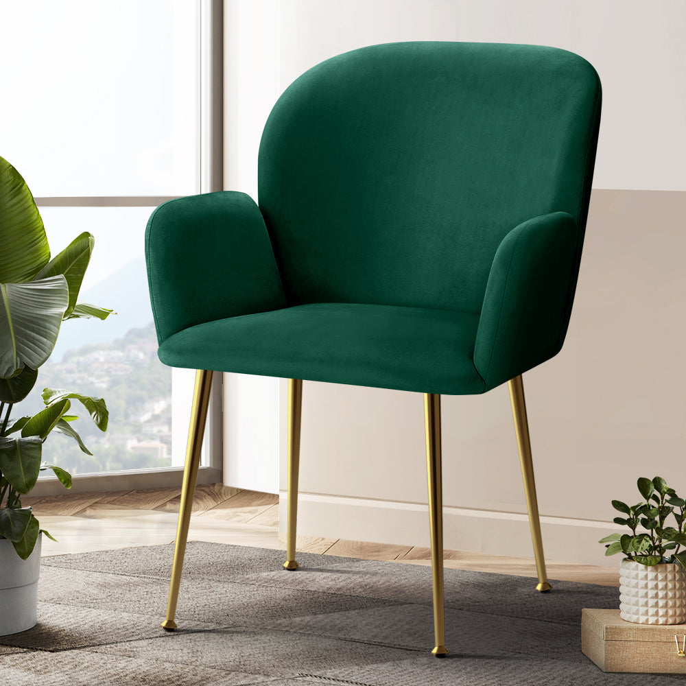 Artiss  Set of 2 Kynsee Dining Chair Armchair Cafe Chair Upholstered Velvet Green - BM House & Garden
