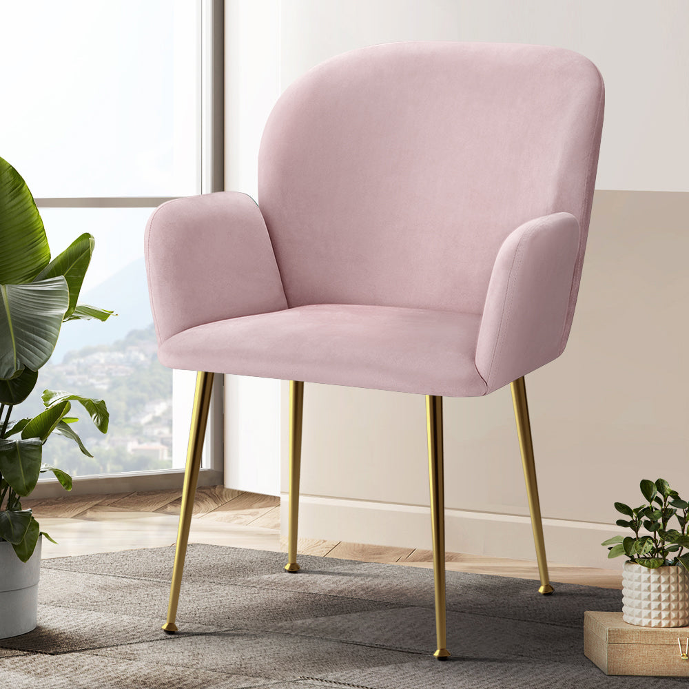 Artiss  Set of 2 Kynsee Dining Chairs Armchair Cafe Chair Upholstered Velvet Pink - BM House & Garden