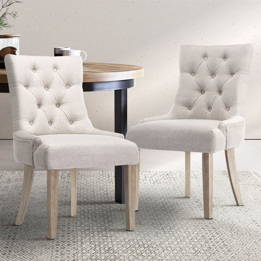Artiss Cayes Set of 2 Beige French Provincial Dining Chair - BM House & Garden
