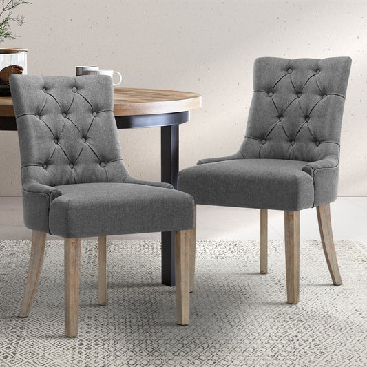 Artiss Cayes Set of 2 Grey French Provincial Dining Chair - BM House & Garden