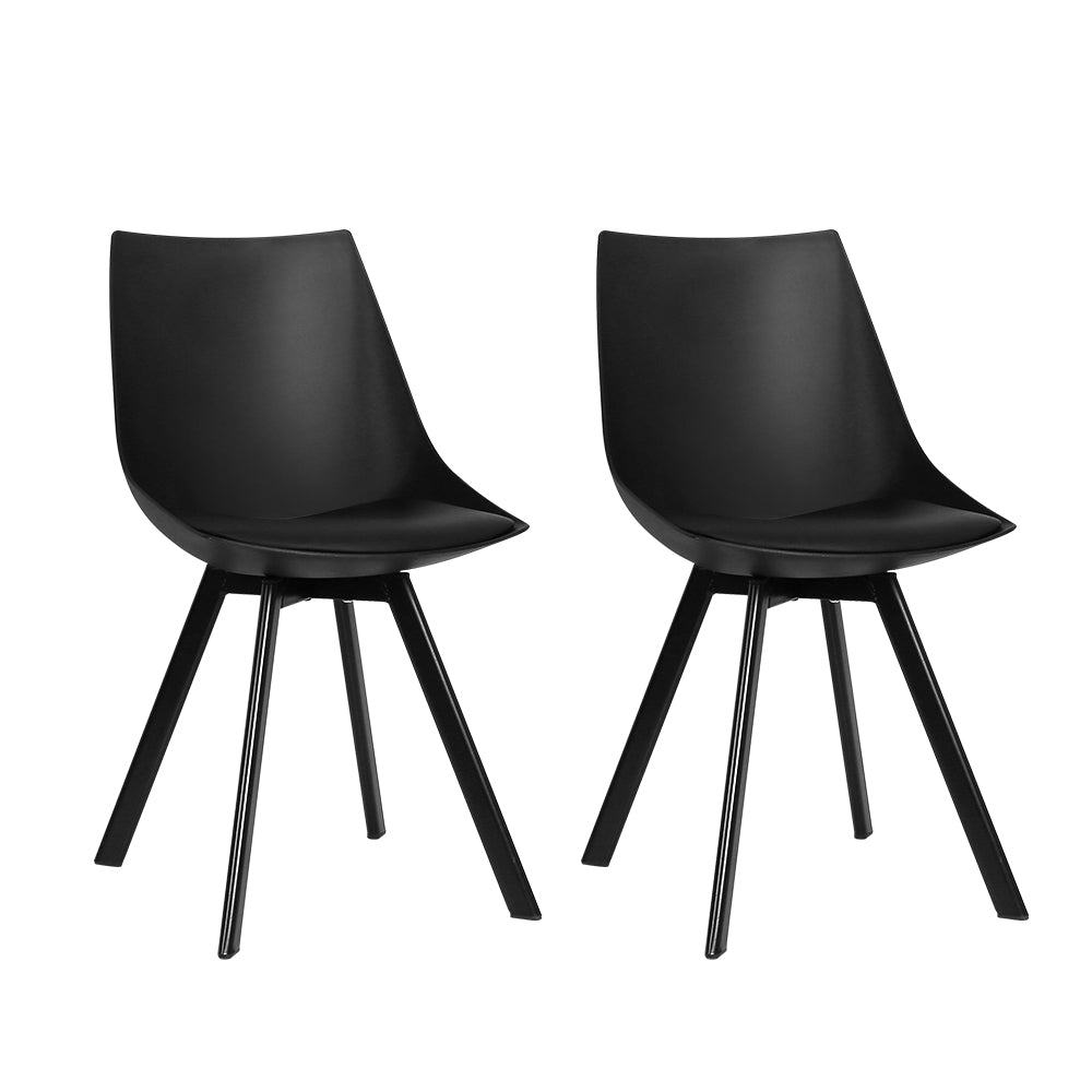 Artiss Set of 2 Lylette Dining Chairs Cafe Chairs PU Leather Padded Seat Black - BM House & Garden