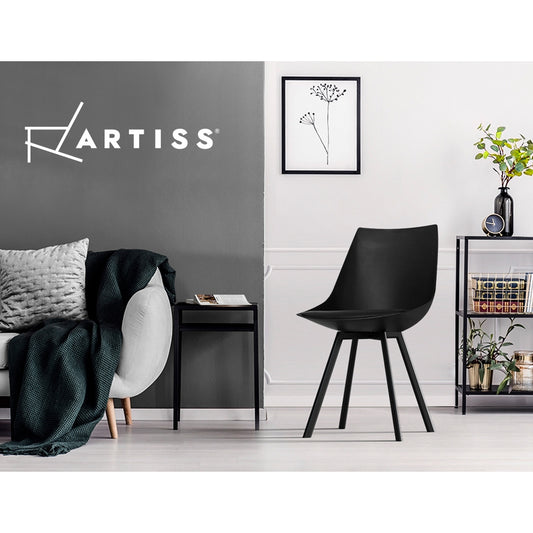 Artiss Set of 2 Lylette Dining Chairs Cafe Chairs PU Leather Padded Seat Black - BM House & Garden