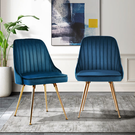 Artiss Set of 2 Blue Velvet Dining Chairs - BM House & Garden