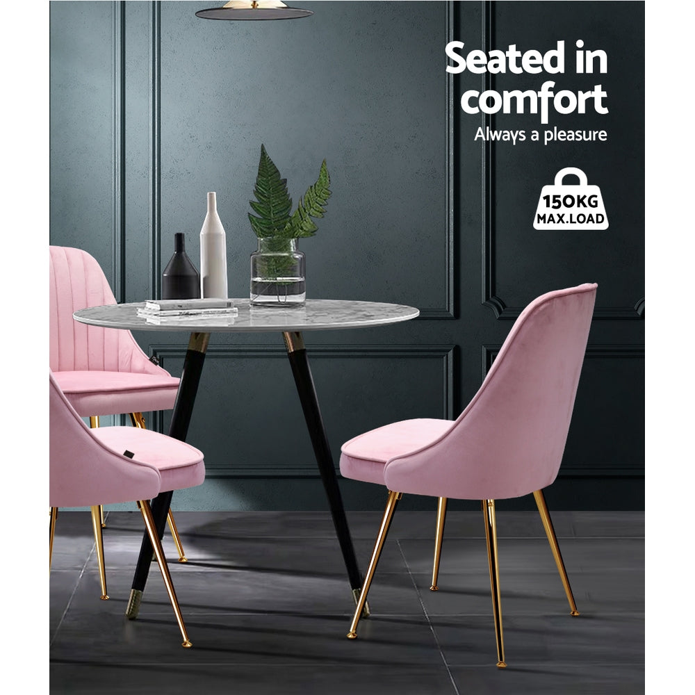 Artiss Set of 2 Dining Chairs Retro Chair Cafe Kitchen Modern Iron Legs Velvet Pink - BM House & Garden