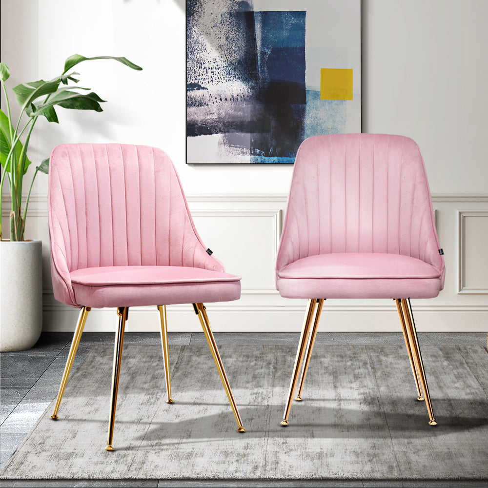 Artiss Set of 2 Dining Chairs Retro Chair Cafe Kitchen Modern Iron Legs Velvet Pink - BM House & Garden