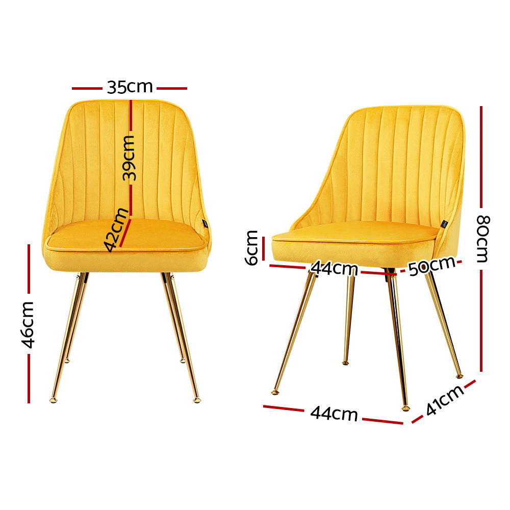 Artiss Set of 2 Retro Yellow Velvet Dining Chairs - BM House & Garden