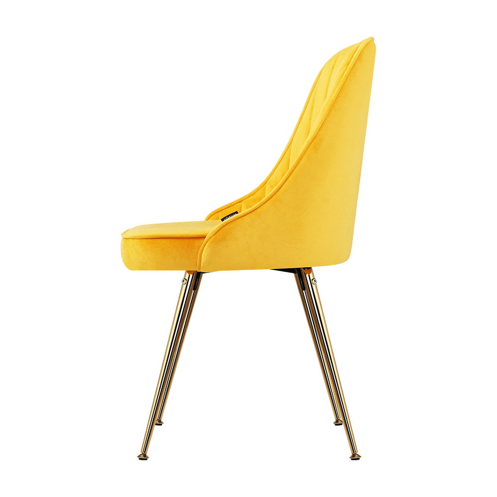 Artiss Set of 2 Retro Yellow Velvet Dining Chairs - BM House & Garden
