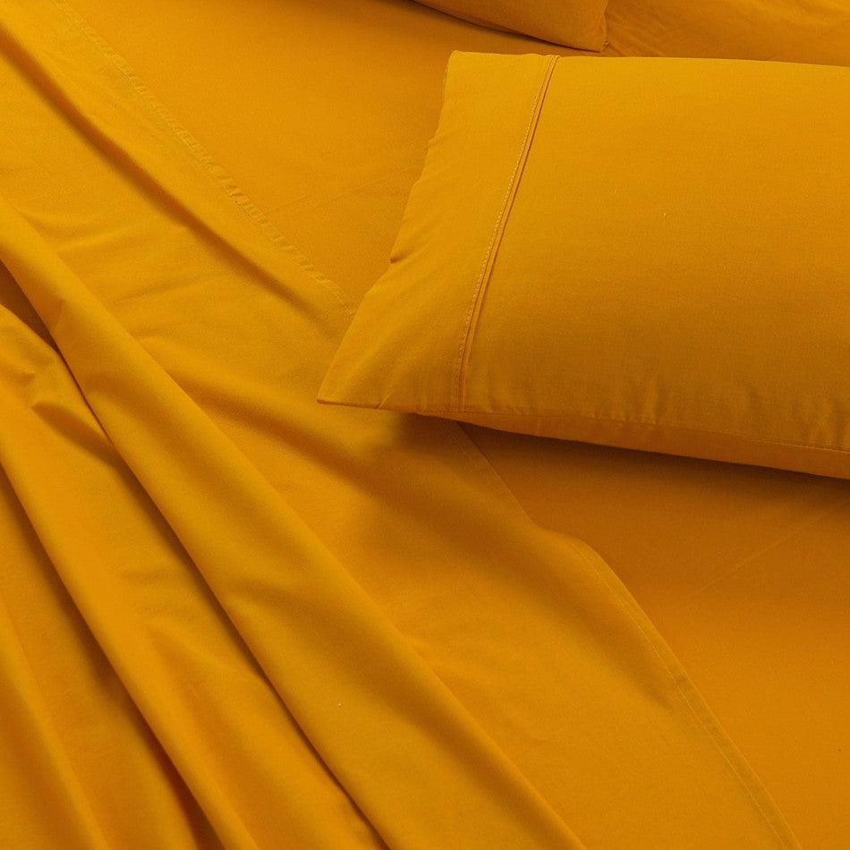 Elan Linen 100% Egyptian Cotton Vintage Washed 500TC Mustard Double Bed Sheets Set - BM House & Garden