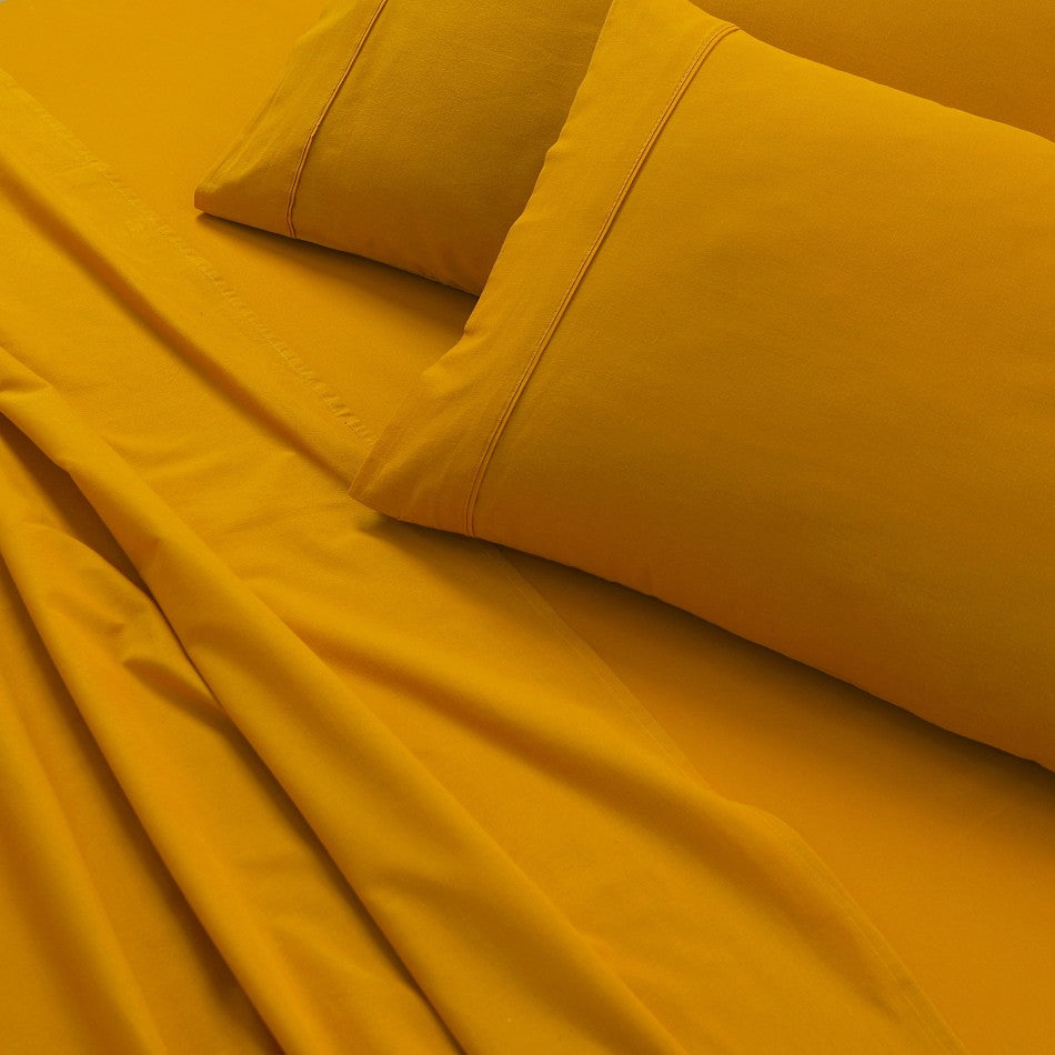 Elan Linen 100% Egyptian Cotton Vintage Washed 500TC Mustard Double Bed Sheets Set - BM House & Garden