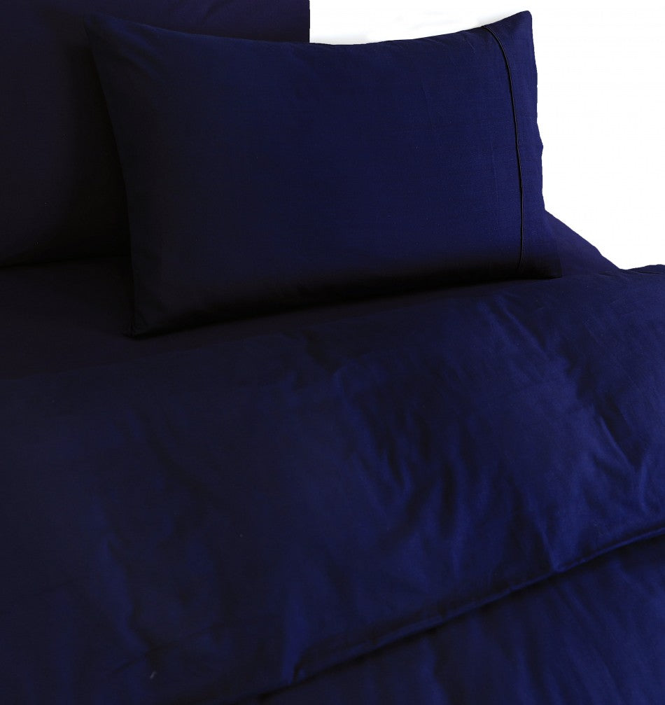 Elan Linen 100% Egyptian Cotton Vintage Washed 500TC Navy Blue Double Quilt Cover Set - BM House & Garden