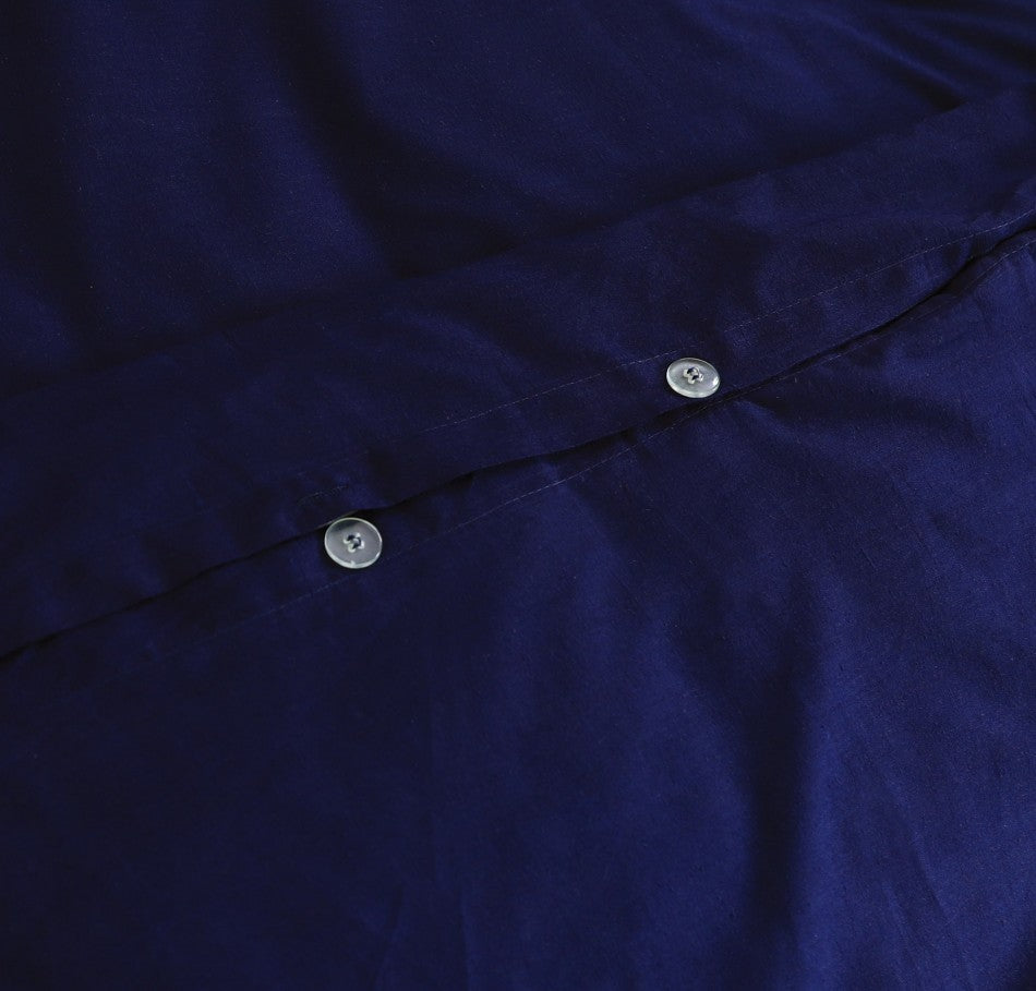 Elan Linen 100% Egyptian Cotton Vintage Washed 500TC Navy Blue Double Quilt Cover Set - BM House & Garden