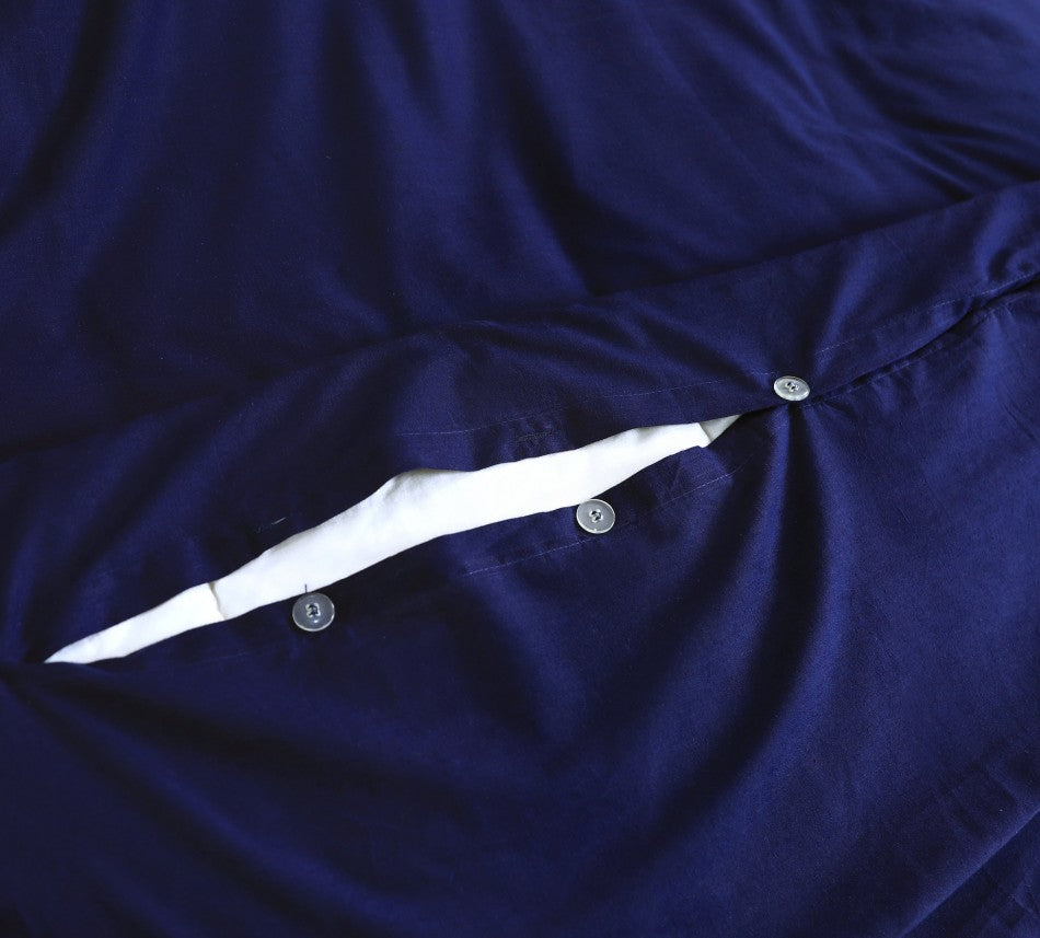 Elan Linen 100% Egyptian Cotton Vintage Washed 500TC Navy Blue Double Quilt Cover Set - BM House & Garden