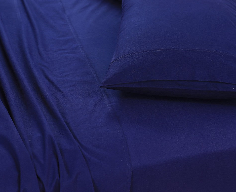 Elan Linen 100% Egyptian Cotton Vintage Washed 500TC Navy Blue Double Bed Sheets Set - BM House & Garden