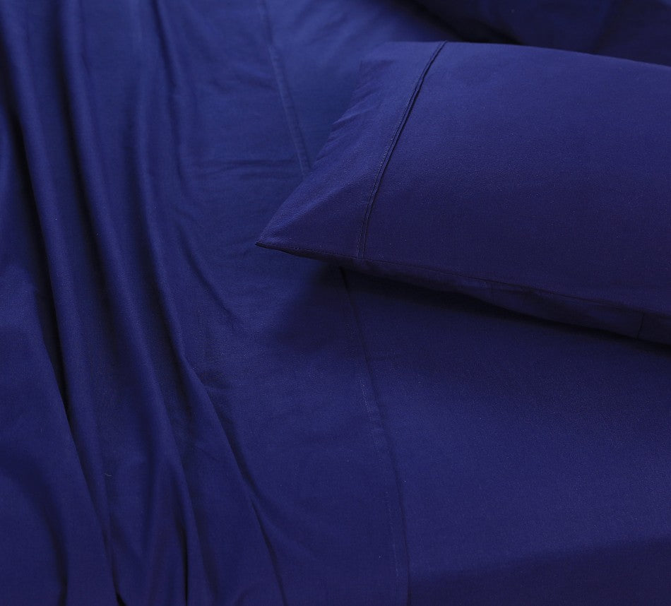 Elan Linen 100% Egyptian Cotton Vintage Washed 500TC Navy Blue King Single Bed Sheets Set - BM House & Garden