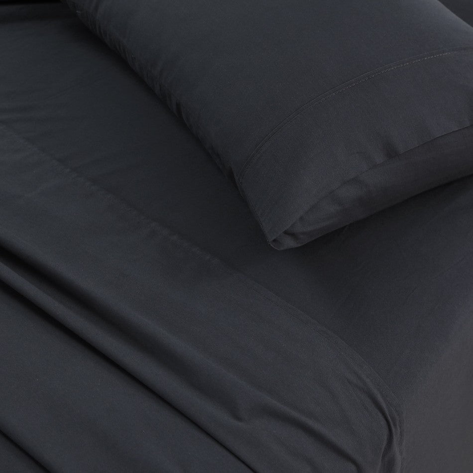 Elan Linen 100% Egyptian Cotton Vintage Washed 500TC Charcoal Single Bed Sheets Set - BM House & Garden