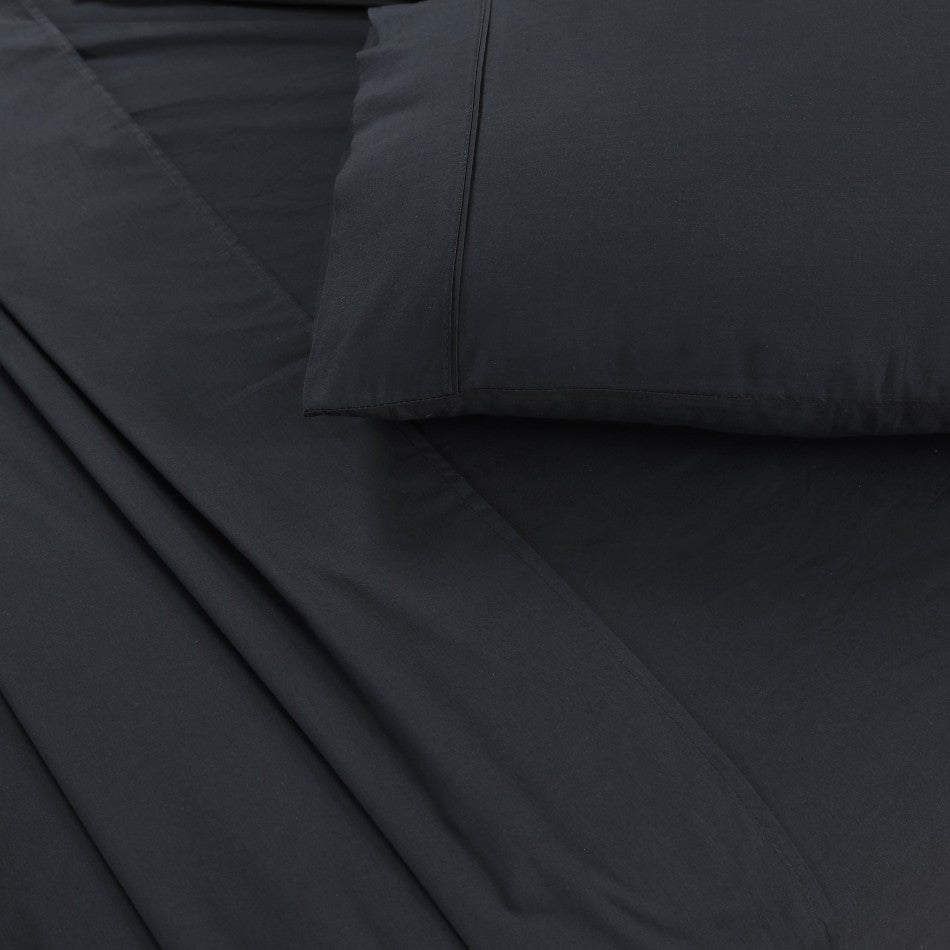 Elan Linen 100% Egyptian Cotton Vintage Washed 500TC Charcoal Single Bed Sheets Set - BM House & Garden