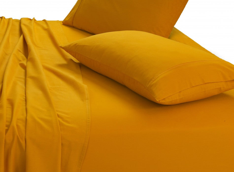 Elan Linen 100% Egyptian Cotton Vintage Washed 500TC Mustard Single Bed Sheets Set - BM House & Garden