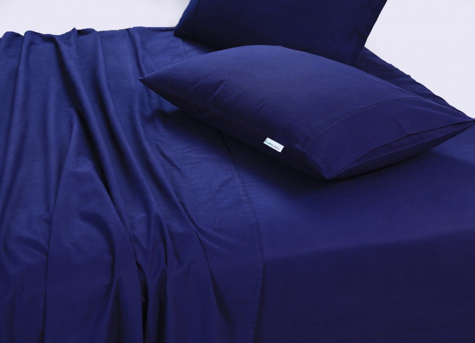Elan Linen 100% Egyptian Cotton Vintage Washed 500TC Navy Blue Single Bed Sheets Set - BM House & Garden