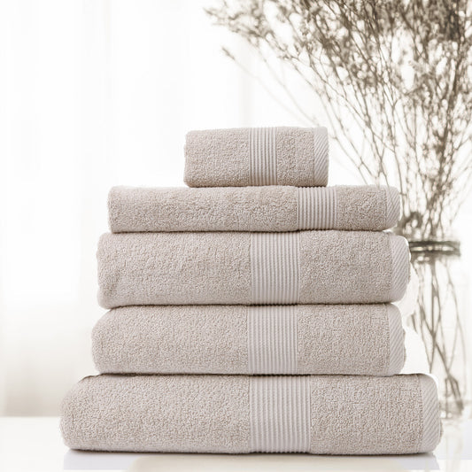 Royal Comfort 5 Piece Cotton Bamboo Towel Set 450GSM Luxurious Absorbent Plush - Beige - BM House & Garden