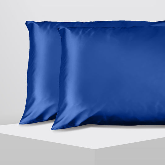 Casa Decor Luxury Satin Pillowcase Twin Pack Size With Gift Box Luxury  - Navy Blue - BM House & Garden