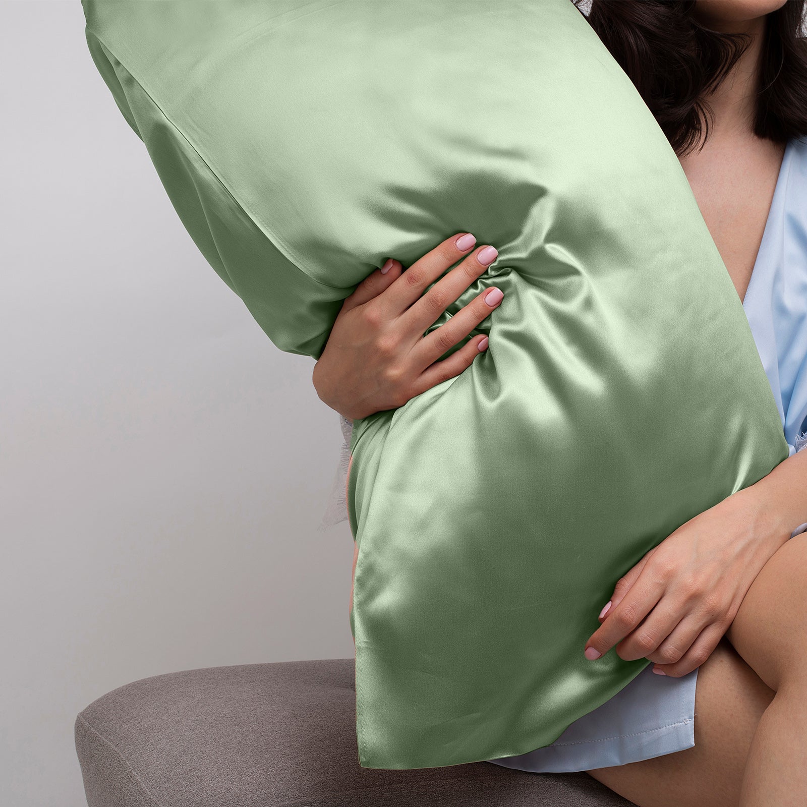 Casa Decor Luxury Satin Pillowcase Twin Pack Size With Gift Box Luxury - Sage Green - BM House & Garden