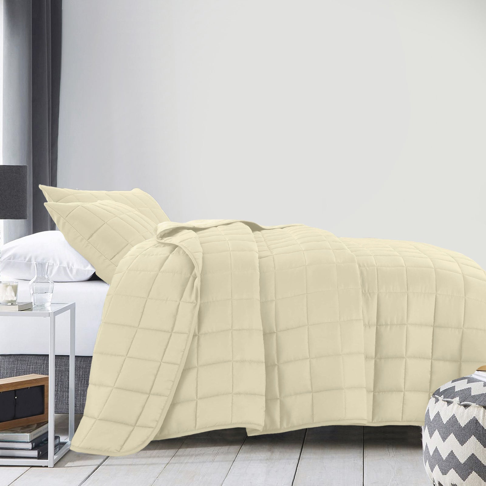 Royal Comfort Coverlet Set Bedspread Soft Touch Easy Care Breathable 3 Piece Set - Queen - Beige - BM House & Garden