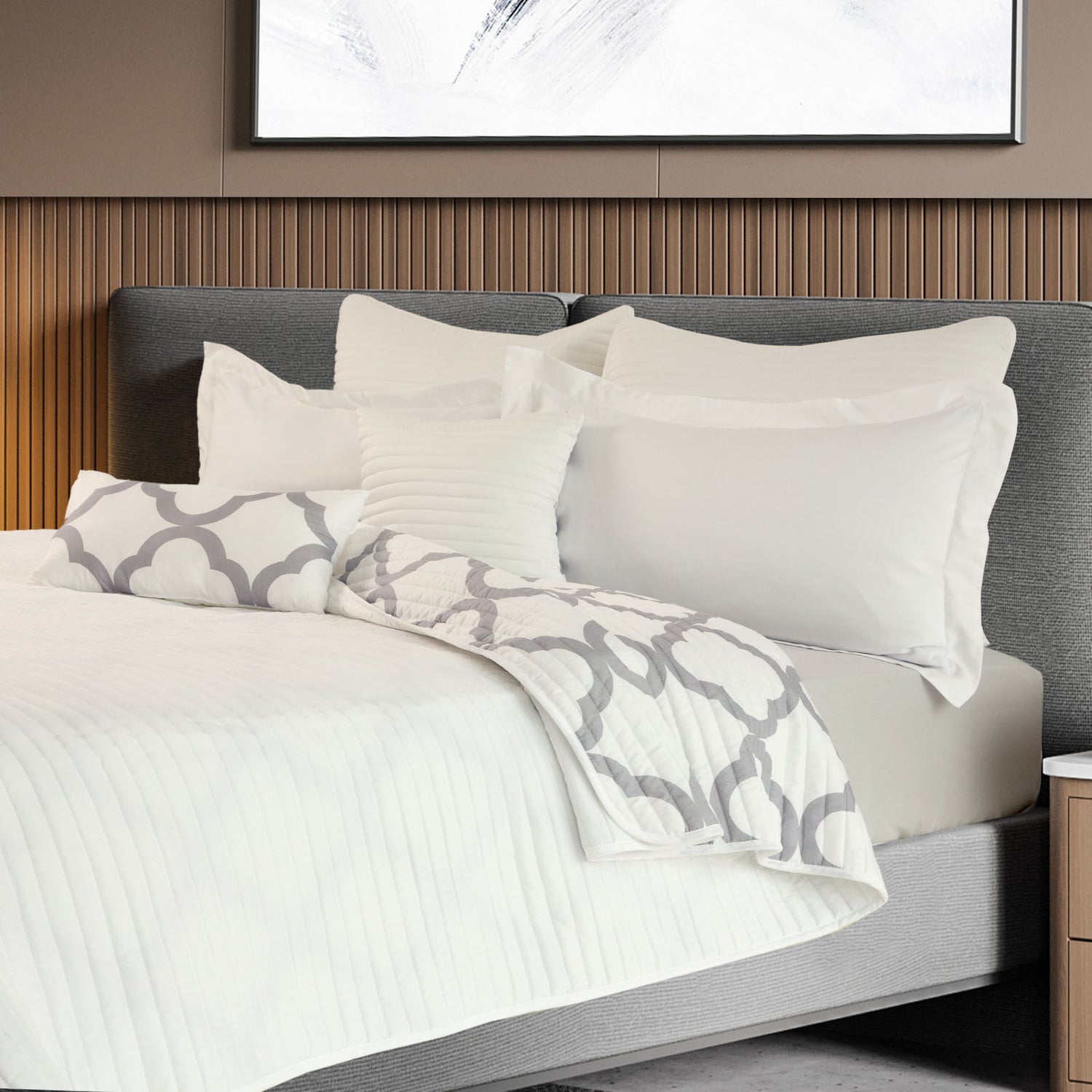 Royal Comfort Bamboo Cooling Reversible 7 Piece Comforter Set Bedspread - Queen - White - BM House & Garden