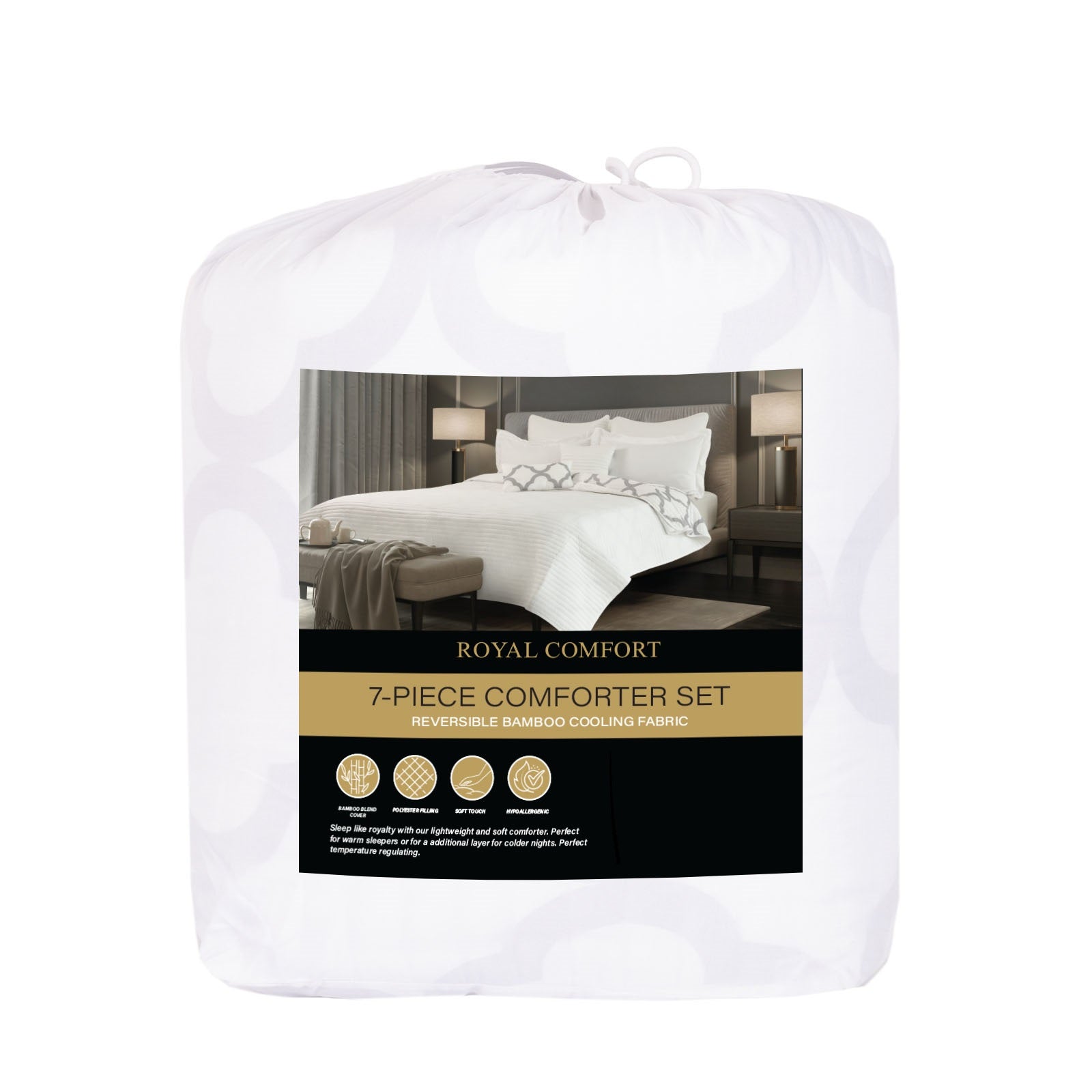 Royal Comfort Bamboo Cooling Reversible 7 Piece Comforter Set Bedspread - Queen - White - BM House & Garden