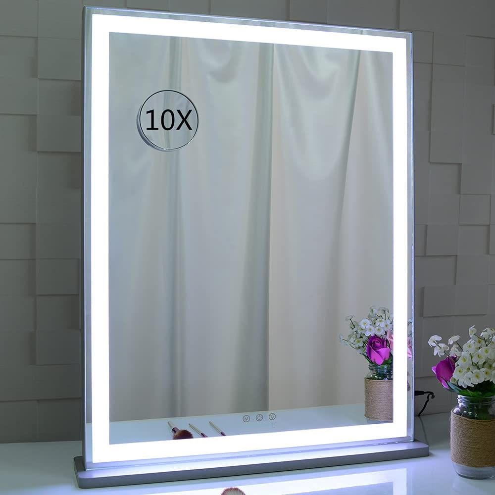10x Magnification Mirror with Smart Touch Control and 3 Colors Dimmable Light for Bathroom and Bedroom  (71 x 57 cm) - BM House & Garden