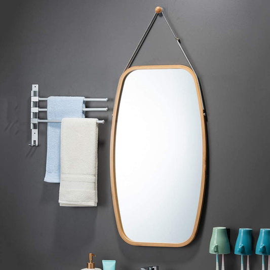 Hanging Full Length Wall Mirror - Solid Bamboo Frame and Adjustable Leather Strap for Bathroom and Bedroom - BM House & Garden