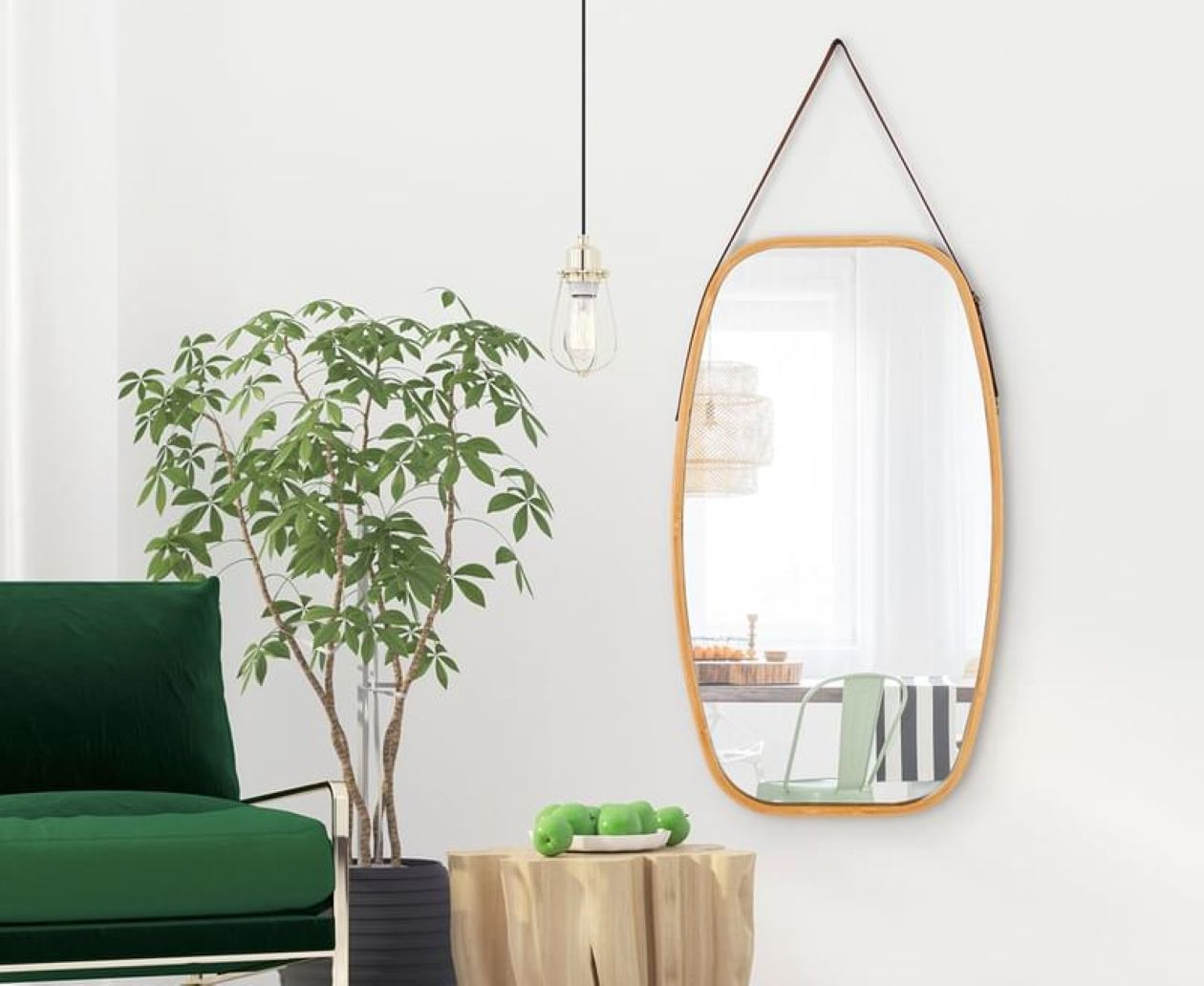 Hanging Full Length Wall Mirror - Solid Bamboo Frame and Adjustable Leather Strap for Bathroom and Bedroom - BM House & Garden