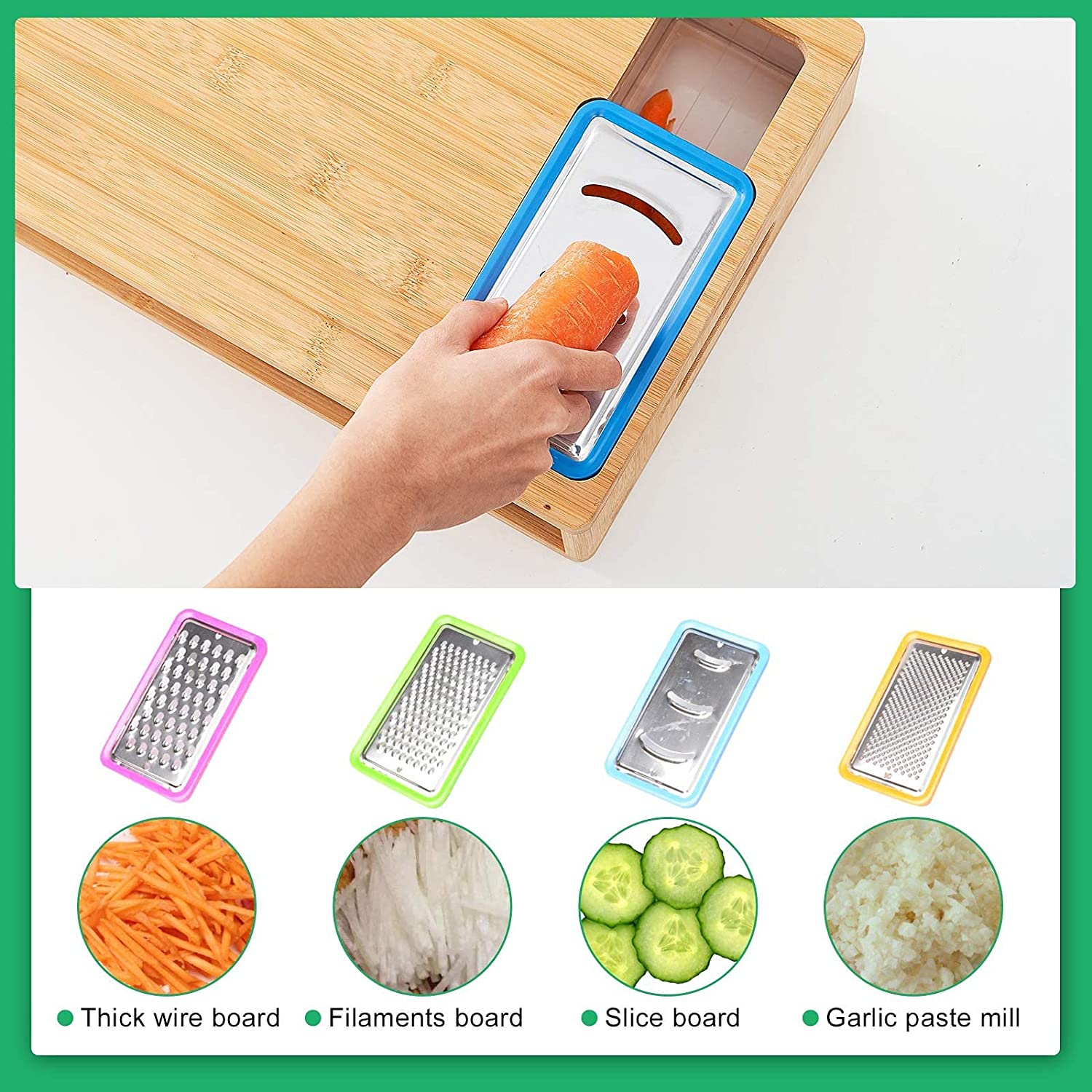 Large Bamboo Cutting Board and 4 Containers with Mobile Holder gift included for Home Kitchen - BM House & Garden