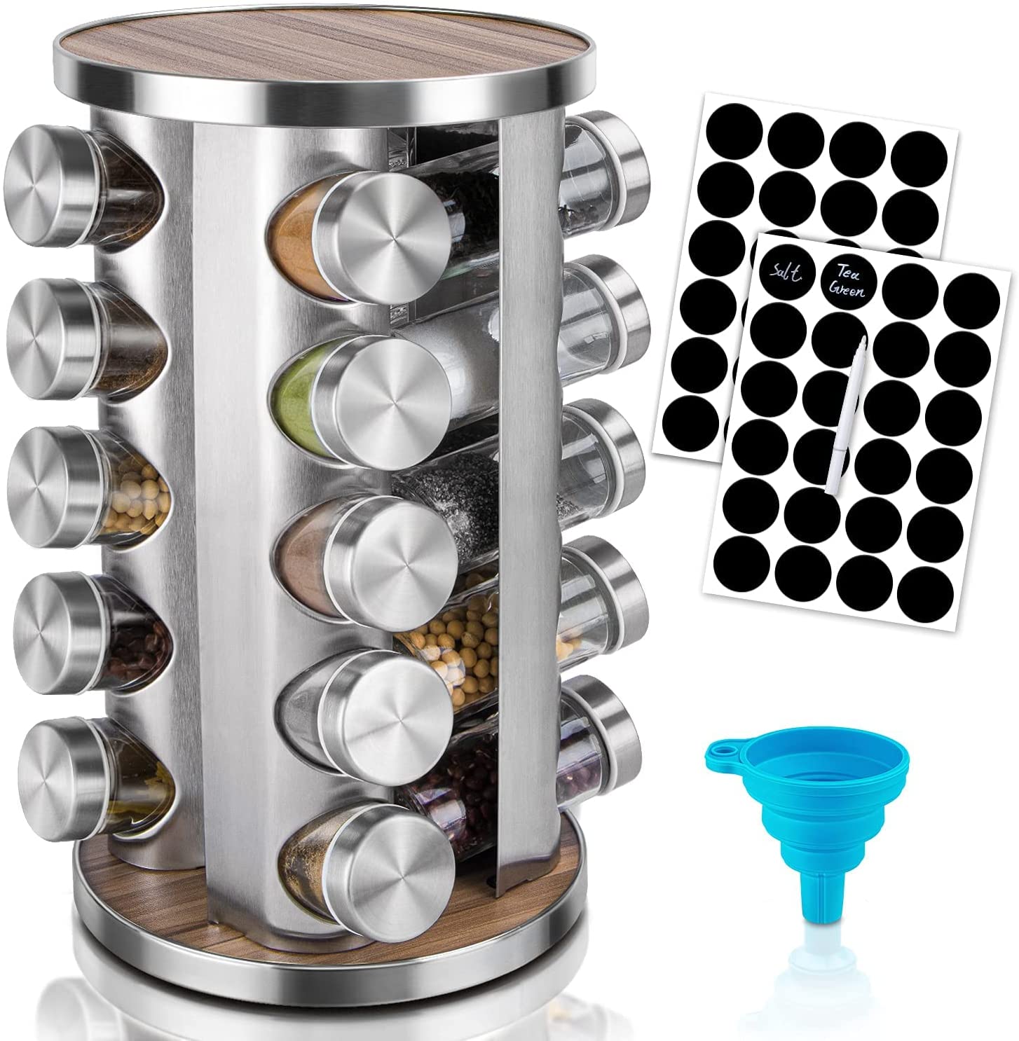Rotating Spice Rack Organizer with 20 Pieces Jars for Kitchen - BM House & Garden