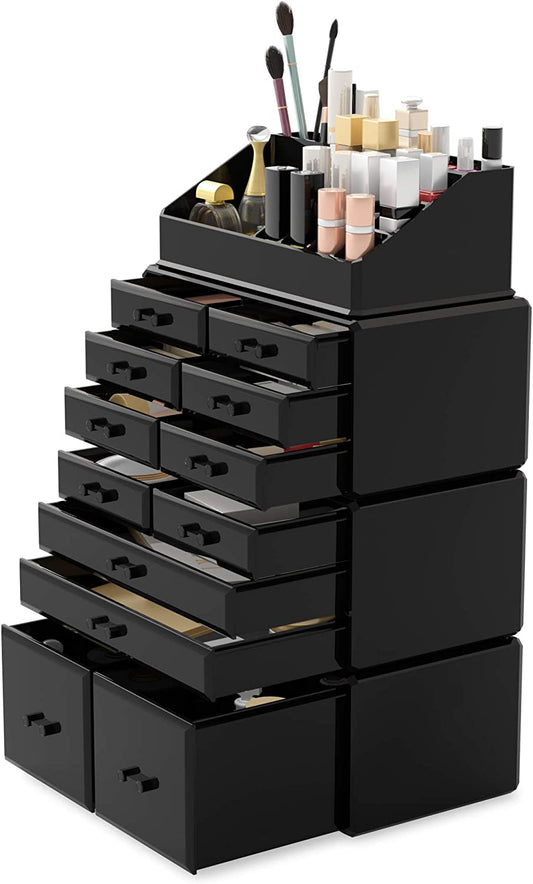 Black Makeup Cosmetic Organizer Storage with 12 Drawers - BM House & Garden