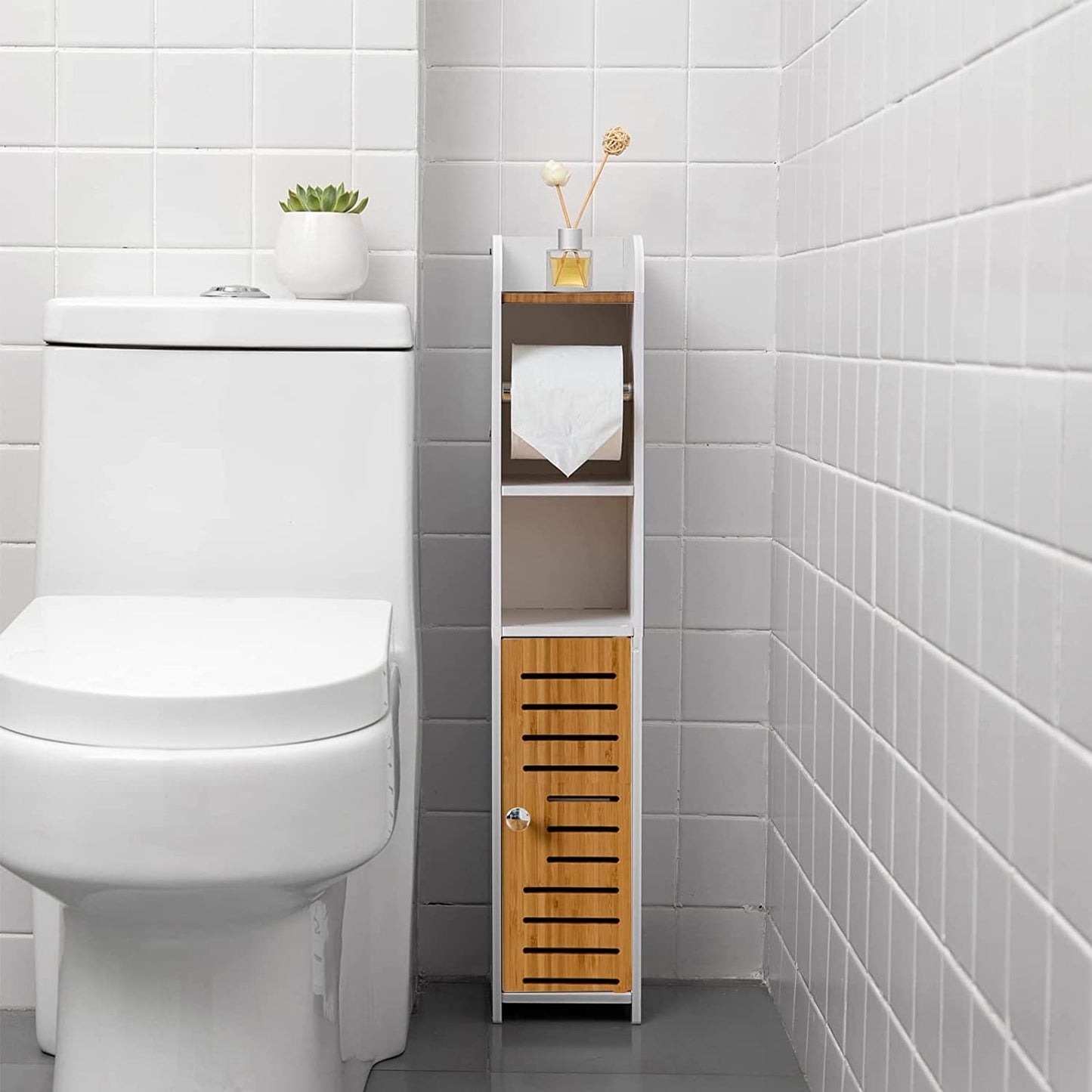 Toilet Paper Roll Holder for Bathroom with roller (Bamboo, 76cm) - BM House & Garden