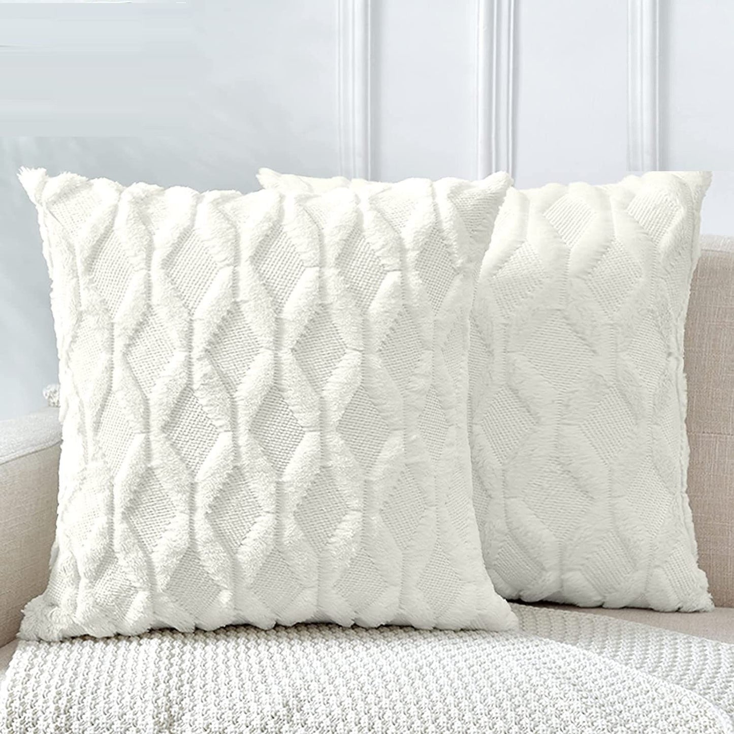 2 Pack Decorative Boho Throw Pillow Covers 45 x 45 cm (White) - BM House & Garden