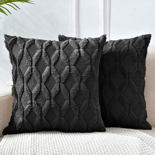 2 Pack Decorative Boho Throw Pillow Covers 45 x 45 cm (Black) - BM House & Garden