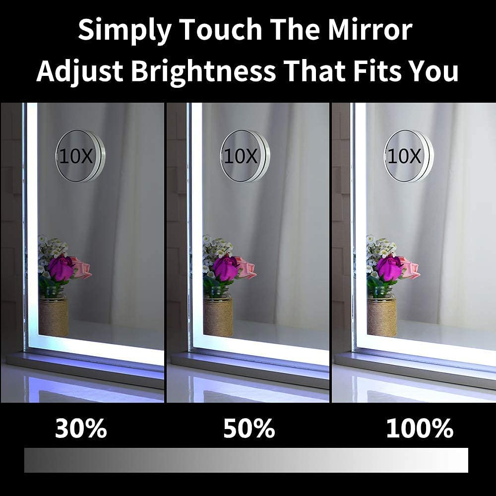 Hollywood LED Makeup Mirror with Smart Touch Control and 3 Colors Dimmable Light (72 x 56 cm) - BM House & Garden