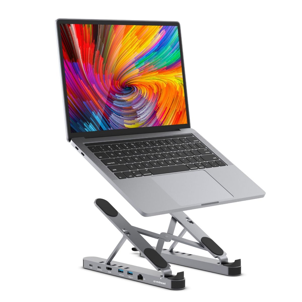 Space Grey Portable Laptop Stand with USB-C Docking Station