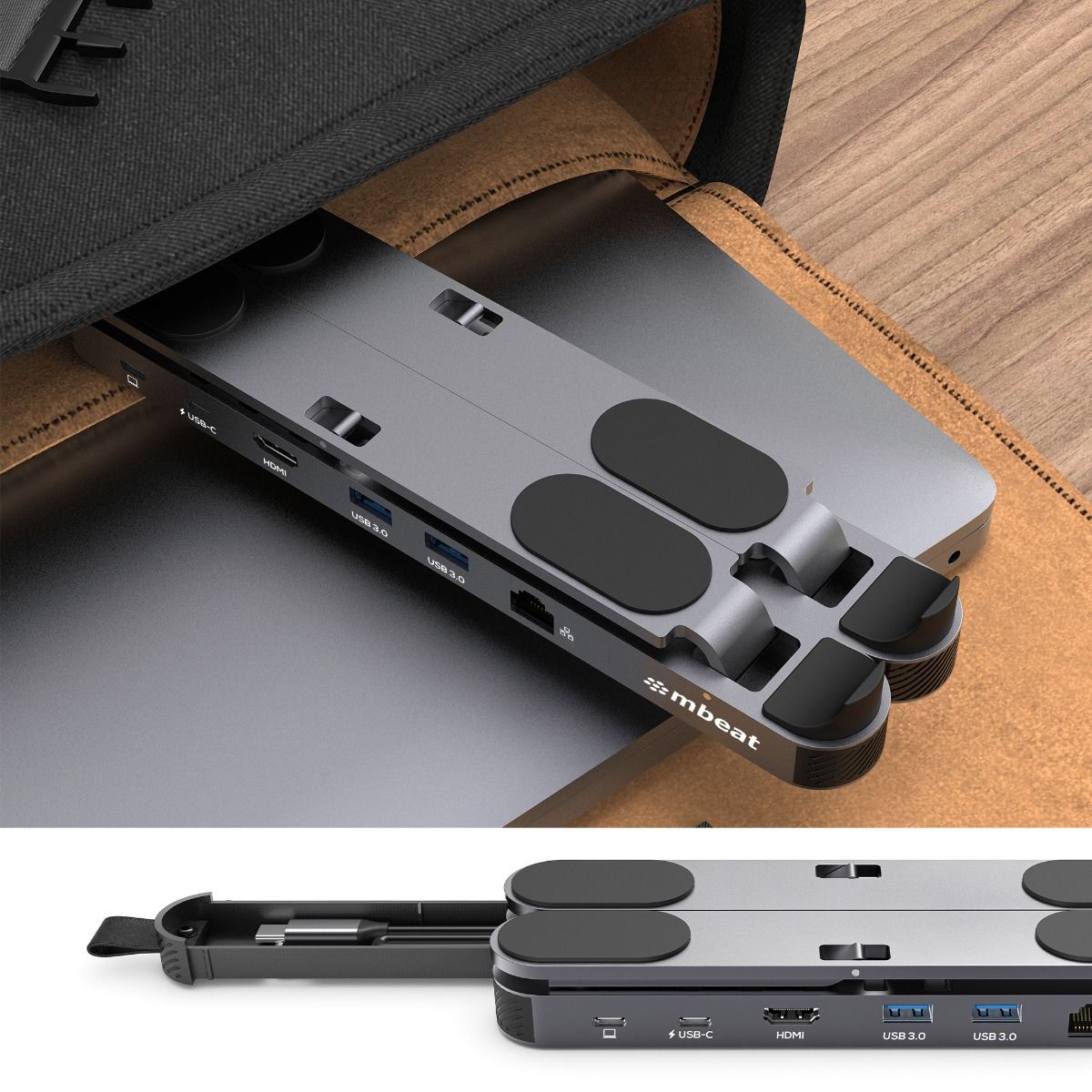 Space Grey Portable Laptop Stand with USB-C Docking Station