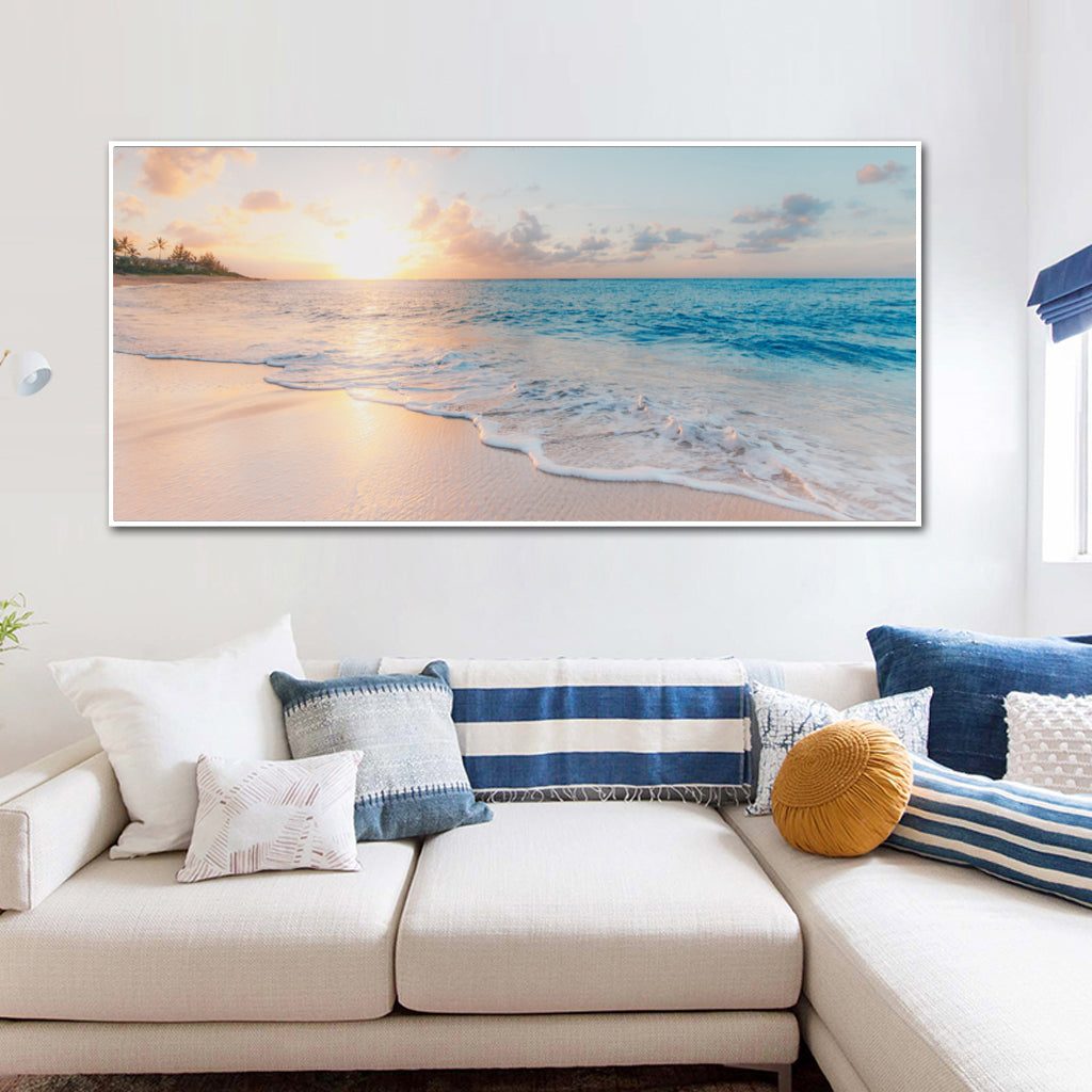 50cmx100cm Ocean and Beach White Frame Canvas - BM House & Garden