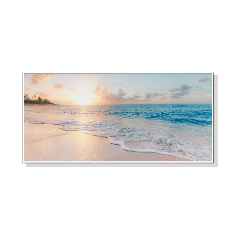 50cmx100cm Ocean and Beach White Frame Canvas - BM House & Garden