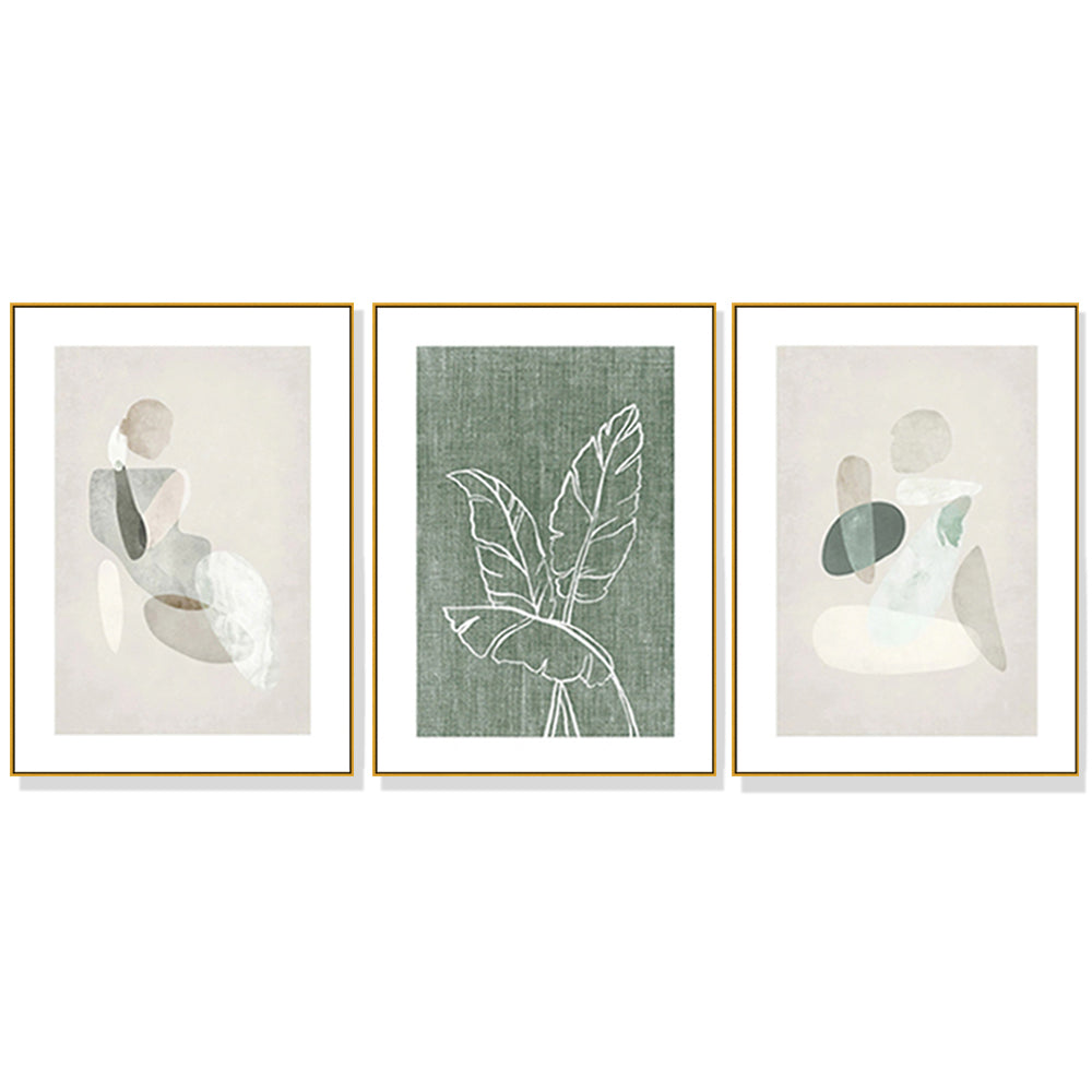 50cmx70cm Abstract body and leaves 3 Sets Gold Frame Canvas Wall Art - BM House & Garden