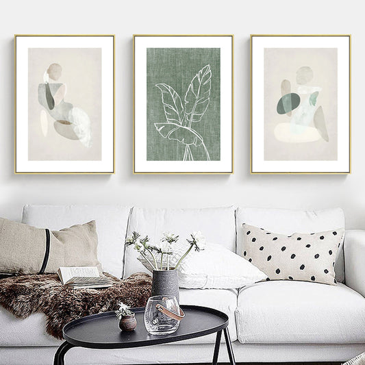 50cmx70cm Abstract body and leaves 3 Sets Gold Frame Canvas Wall Art - BM House & Garden