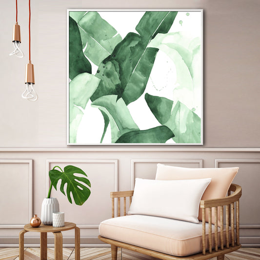 50cmx50cm Tropical Leaves Square Size White Frame Canvas Wall Art - BM House & Garden