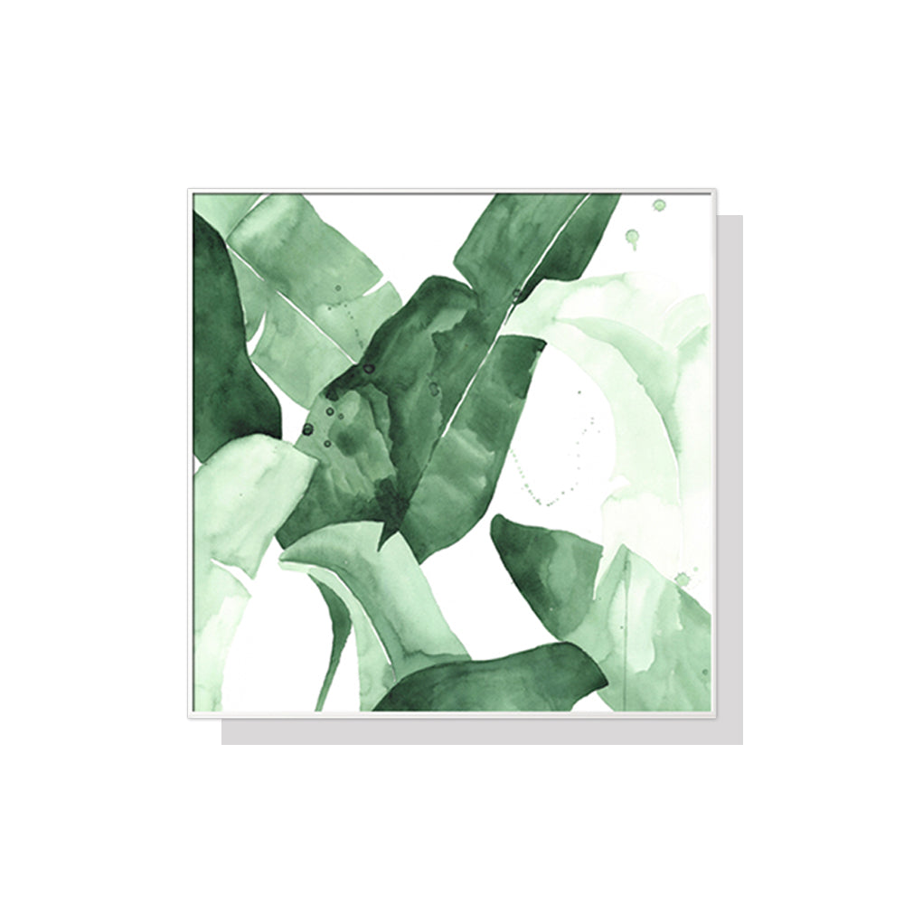 50cmx50cm Tropical Leaves Square Size White Frame Canvas Wall Art - BM House & Garden
