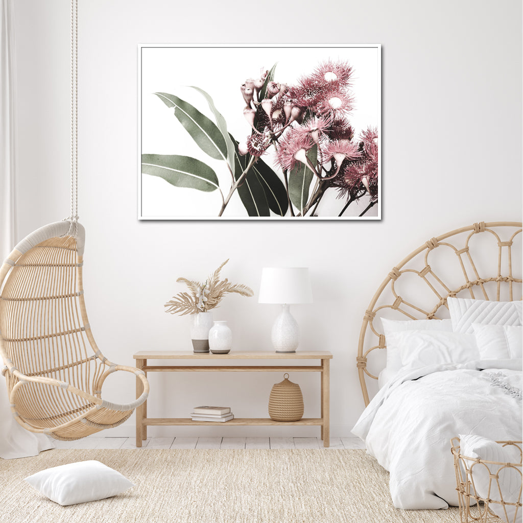 50cmx70cm Eucalyptus in Bloom White Frame Canvas Wall Art - BM House & Garden