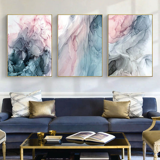 60cmx90cm Colorful Ink Abstract 3 Sets Gold Frame Canvas Wall Art - BM House & Garden