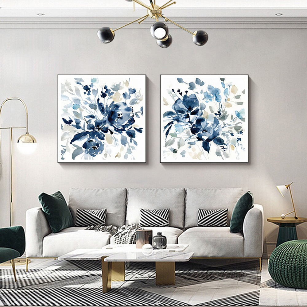 60cmx60cm Indigo Garden By Carol Robinson 2 Sets Black Frame Canvas Wall Art - BM House & Garden